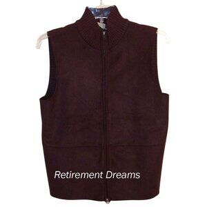 J. Jill XS Womens Sleeveless Zip-Up Sweater Vest Brown Faux Suede Ribbed Knit